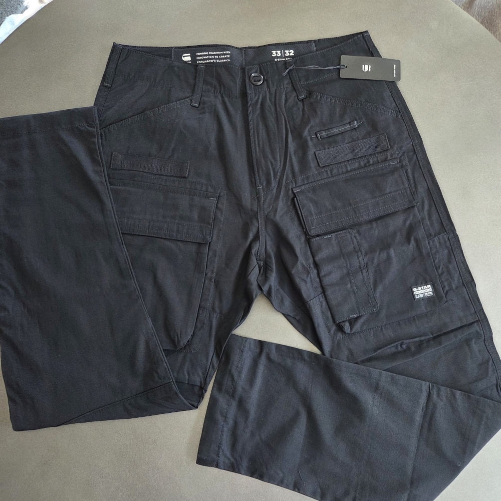 G-Star Raw Mens Black 3D Regular Tapered Cuffed Cargo Pants Size 33/32 NWT $190
